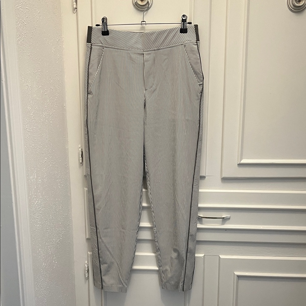 Striped Athleta Pants - Gray and White